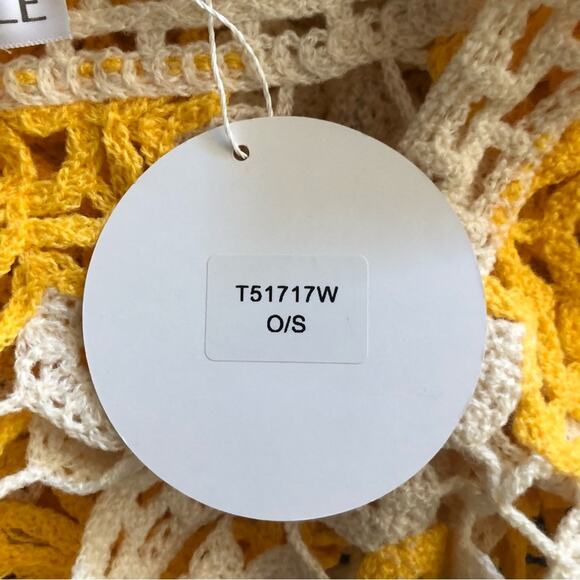 Available NWT Feminine Golden Yellow Ivory Print Oversized Crop Crochet Top O/S - Picture 10 of 15